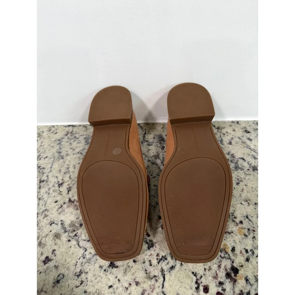 Lucky Brand Laurien Tan Leather Square Toe Loafers Shoes Womens 6.5 M LK-LAURIEN